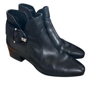 Aquatalia Flambay Black Leather Buckle Moto Ankle Chelsea Boot